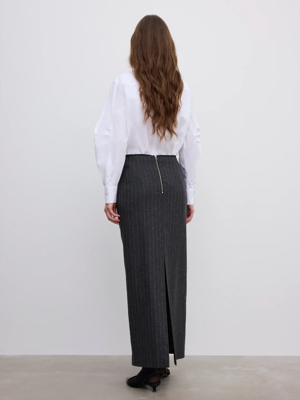 Pencil Maxi Skirt: Grey Pinstripe