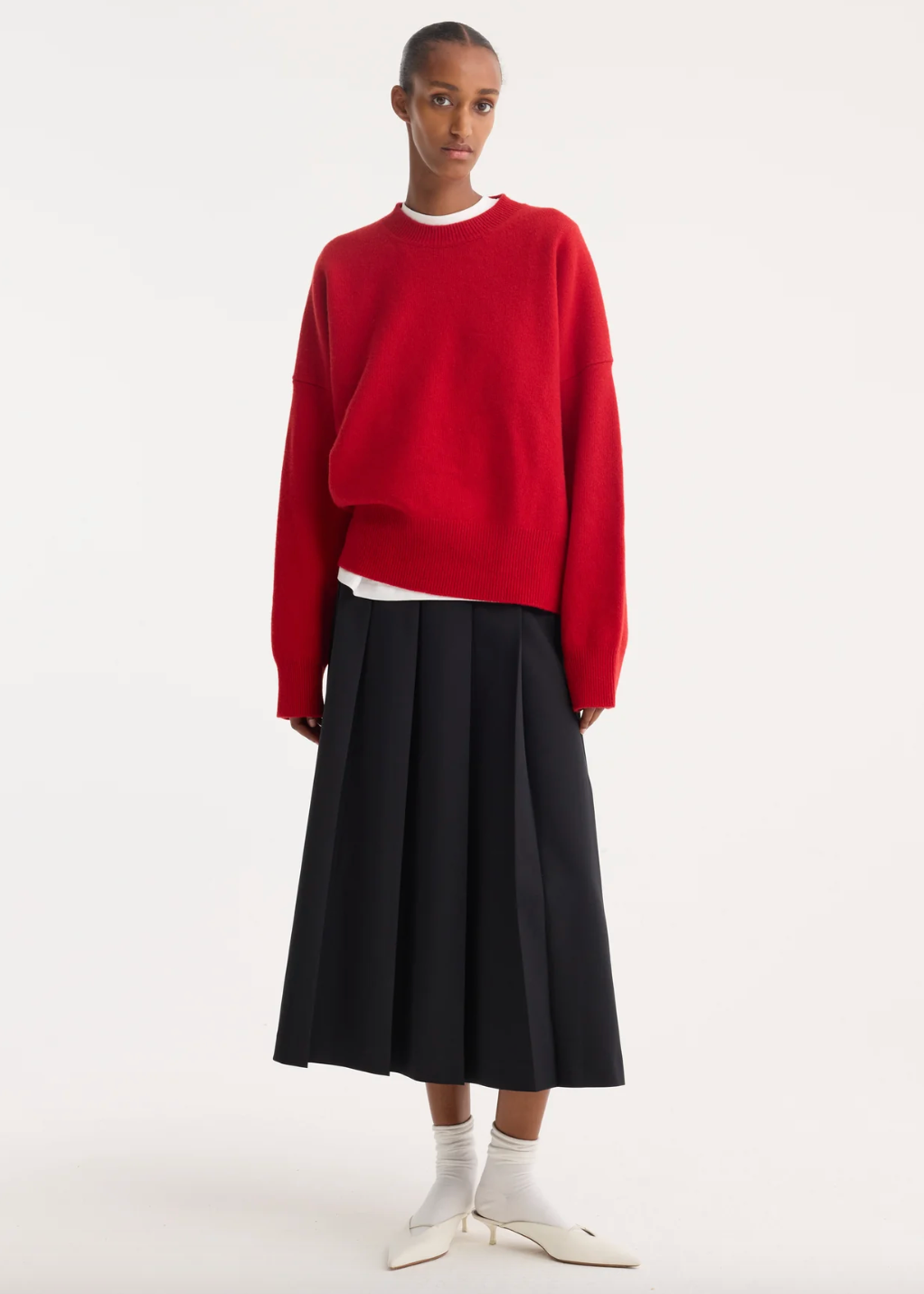 boiled wool crewneck: rosso