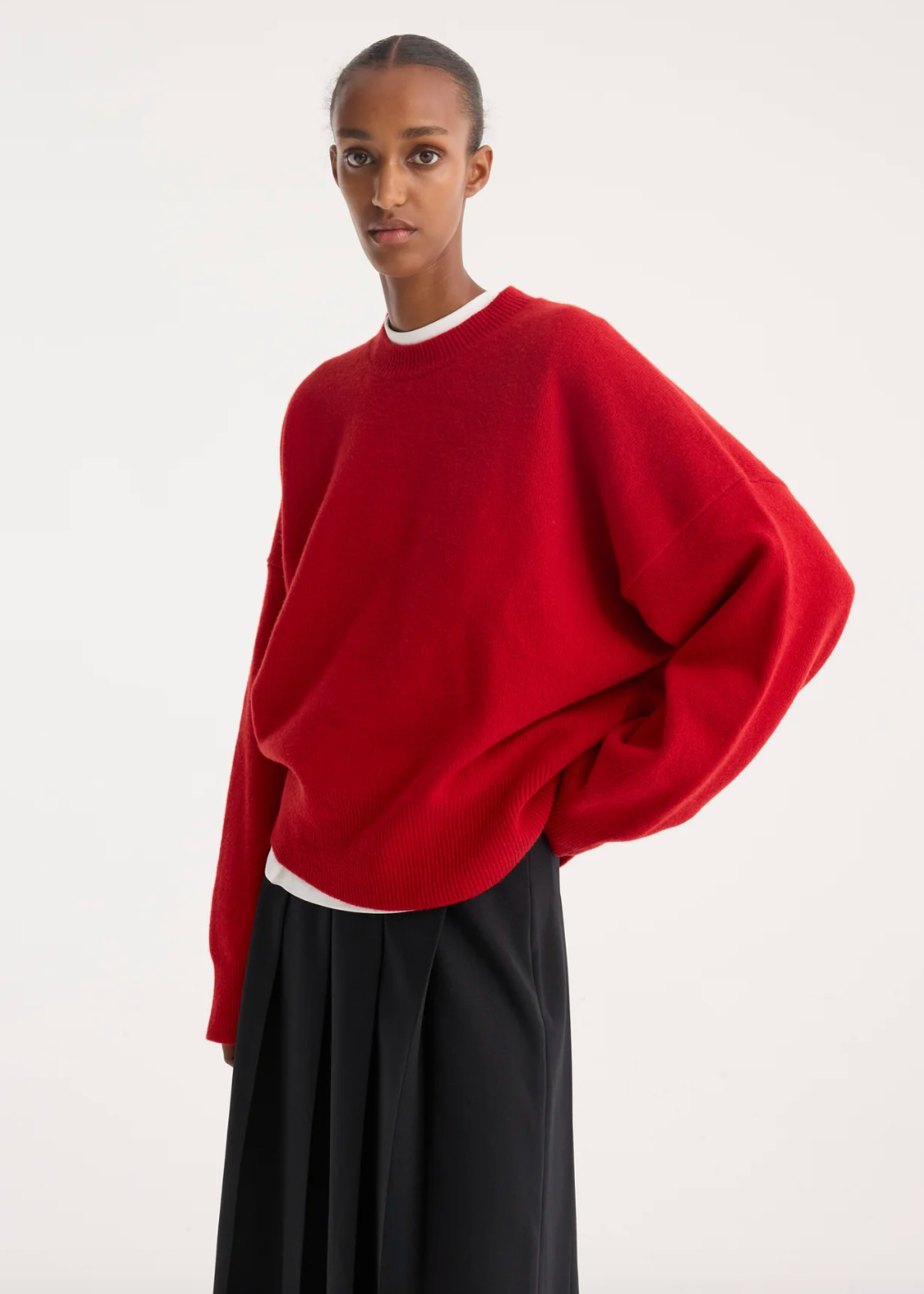 boiled wool crewneck: rosso