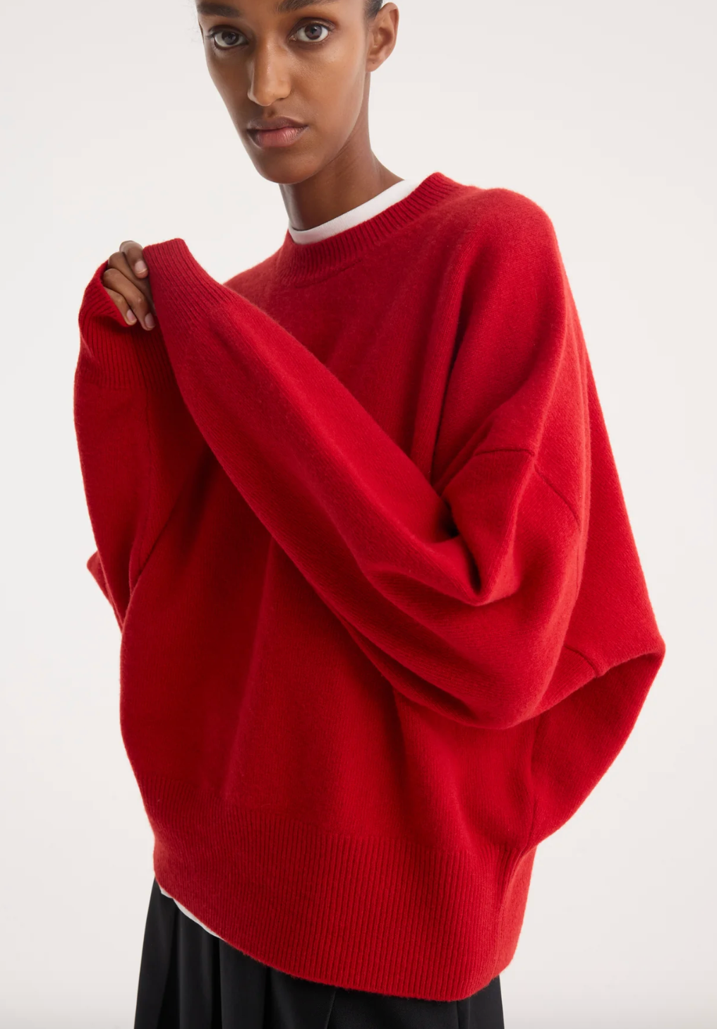 boiled wool crewneck: rosso