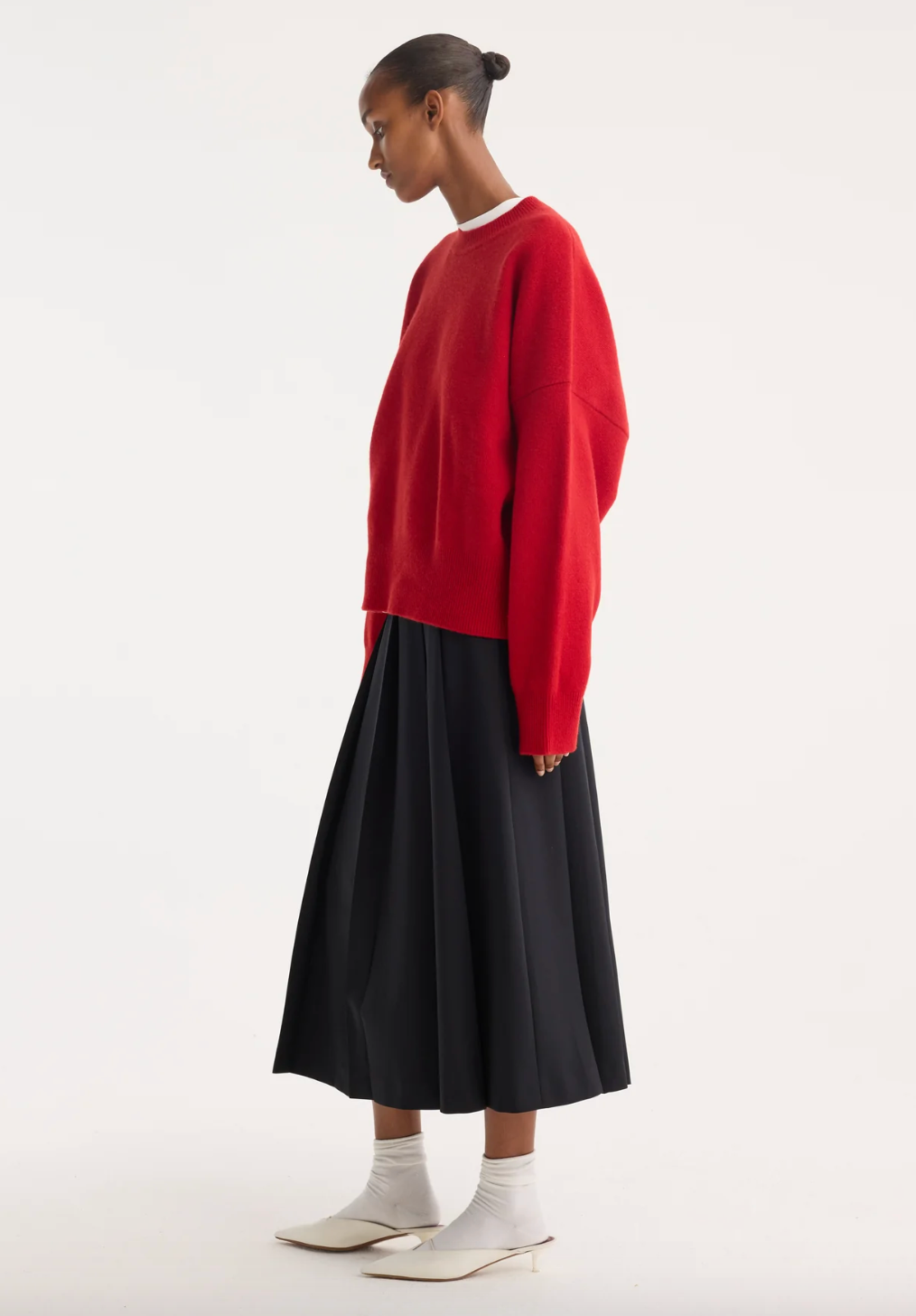 boiled wool crewneck: rosso