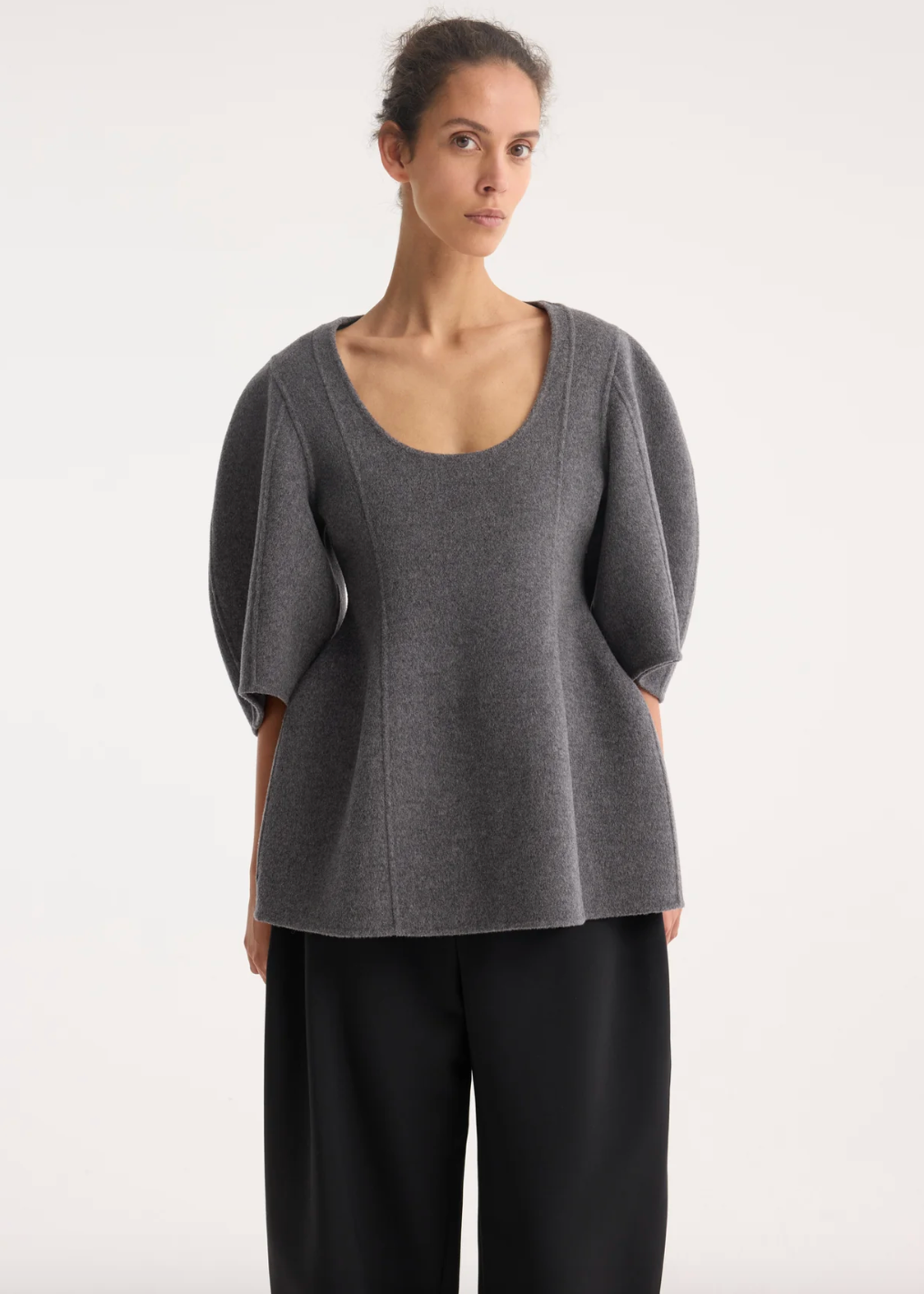 sculptural double-faced top: mid grey melange