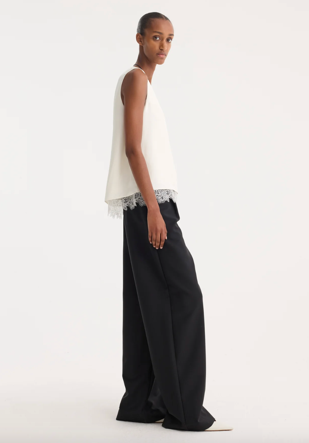 lace-trimmed silk top: cream