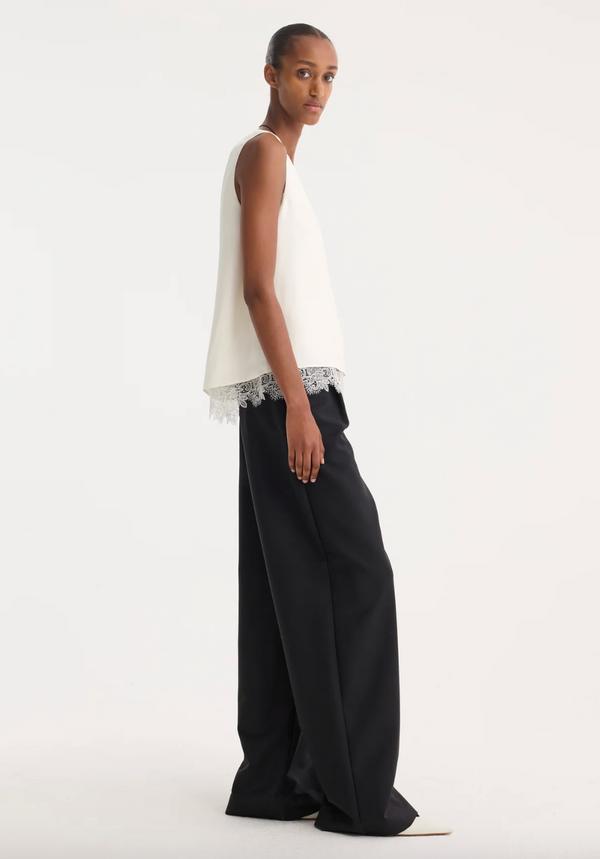 lace-trimmed silk top: cream