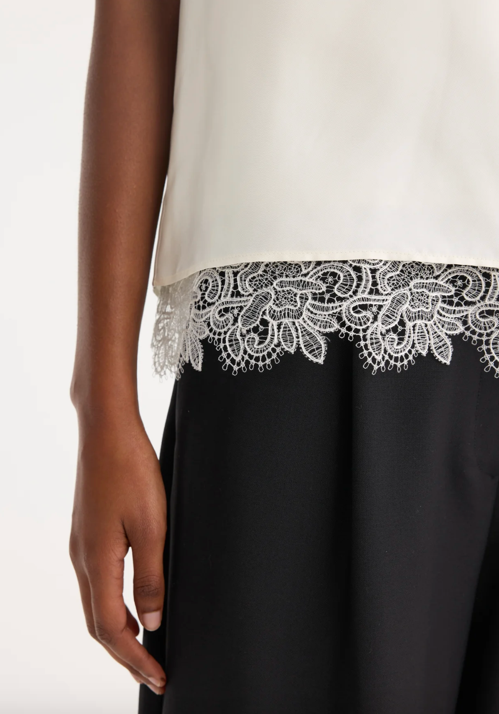 lace-trimmed silk top: cream