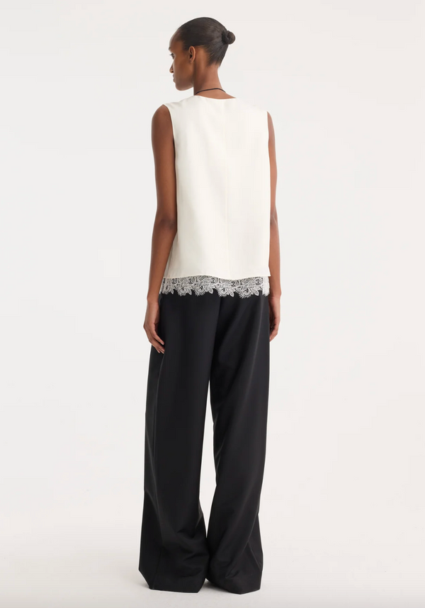 lace-trimmed silk top: cream