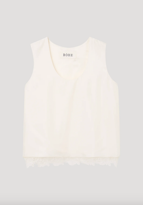 lace-trimmed silk top: cream