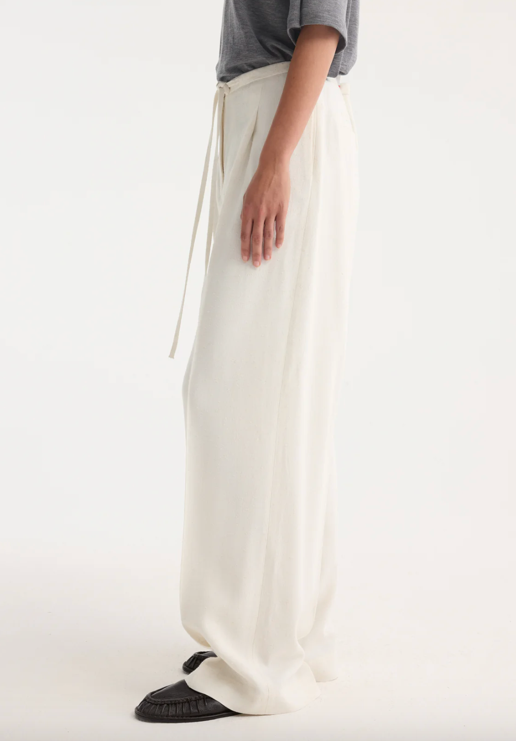 relaxed drawstring trousers: textured winter white