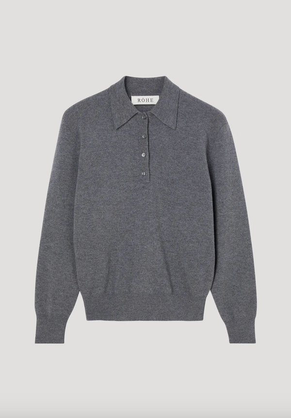 compact knitted polo: mid grey melange