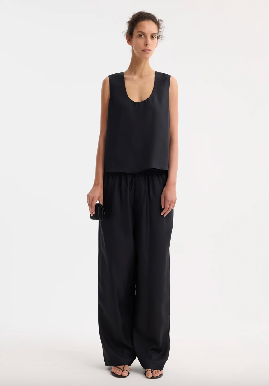 scoop-neck silk top: black