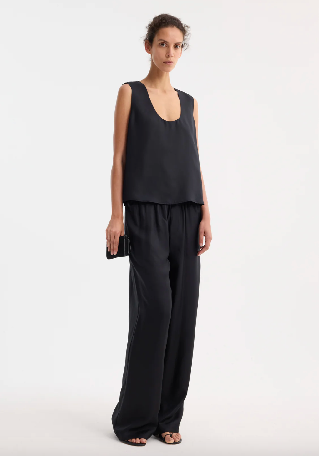 scoop-neck silk top: black