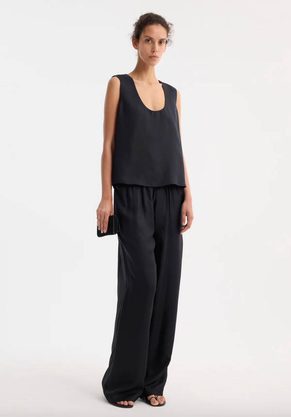 scoop-neck silk top: black