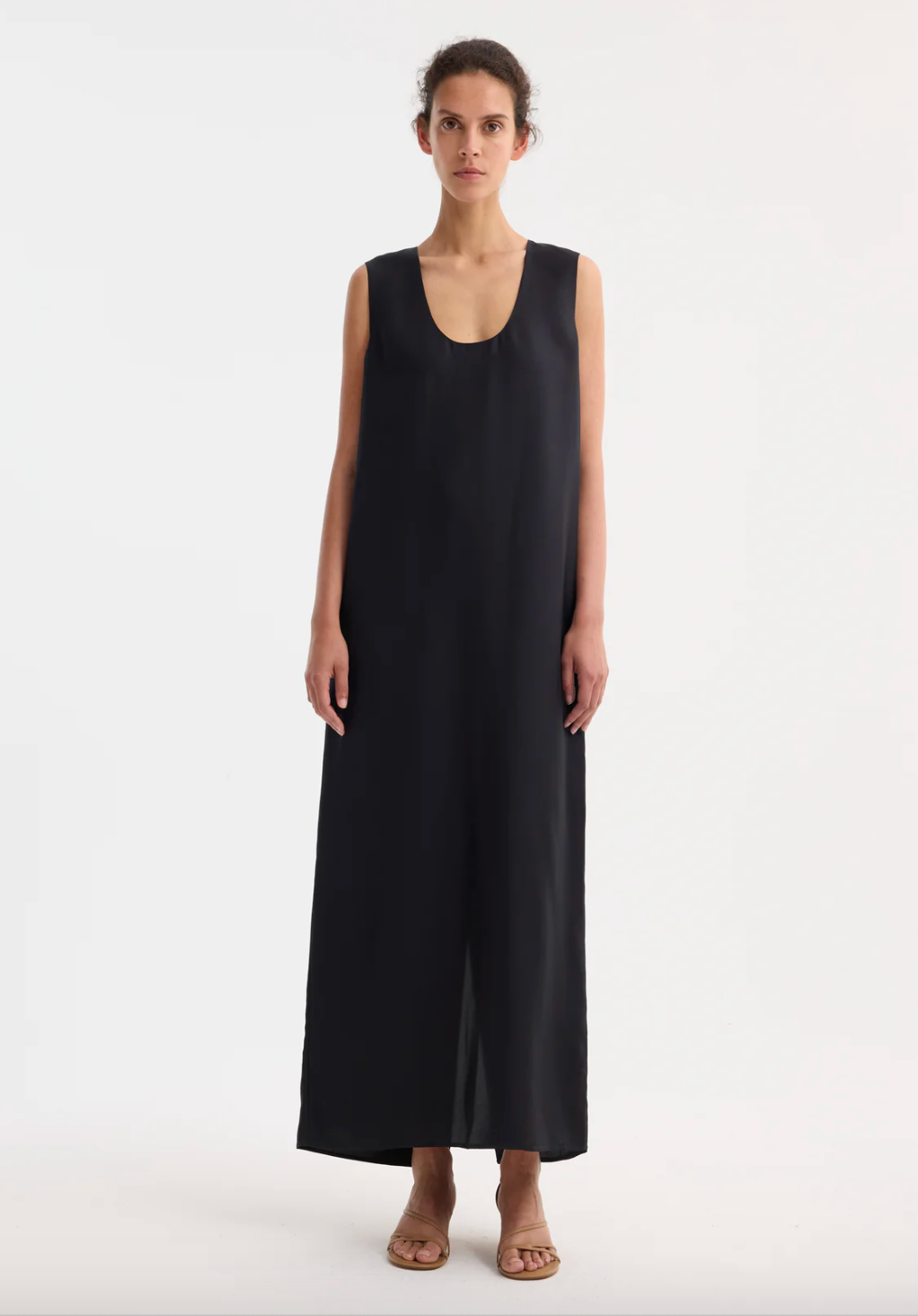 scoop-neck silk dress: black