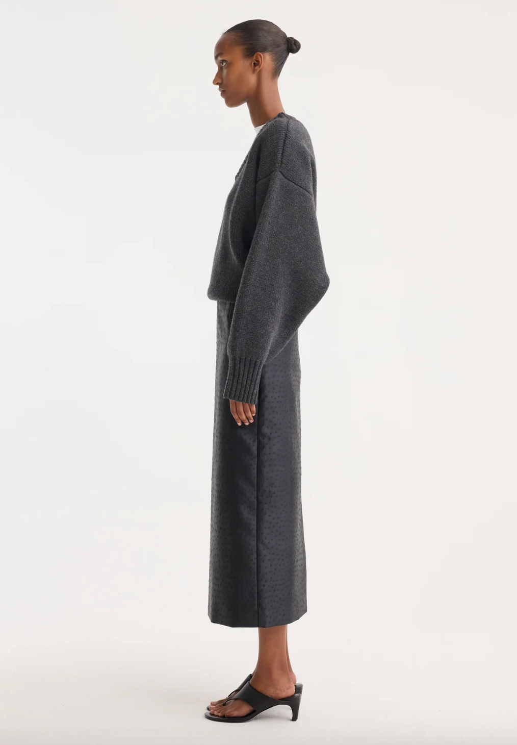 ostrich satin column skirt: black