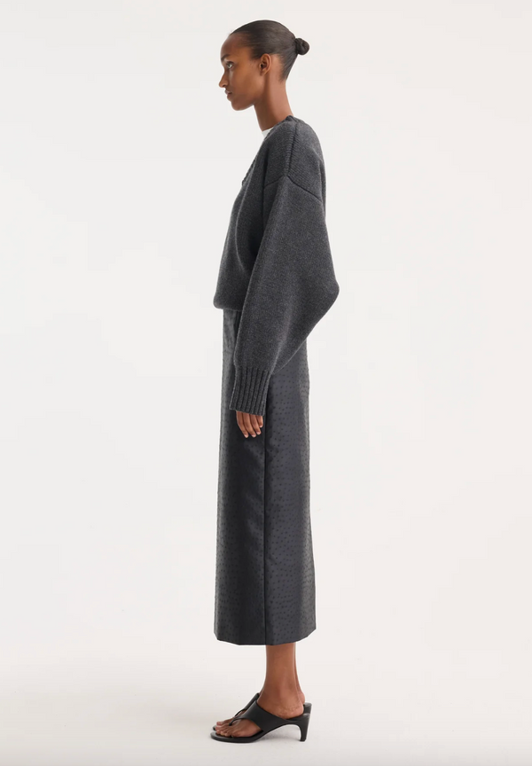 ostrich satin column skirt: black