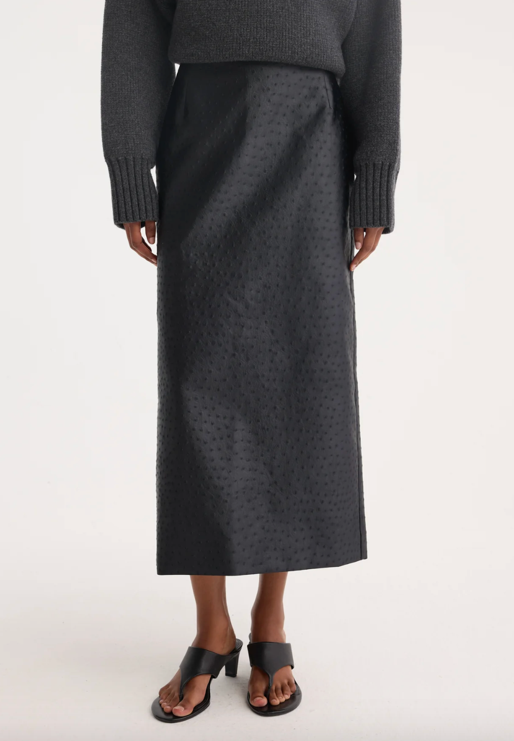 ostrich satin column skirt: black