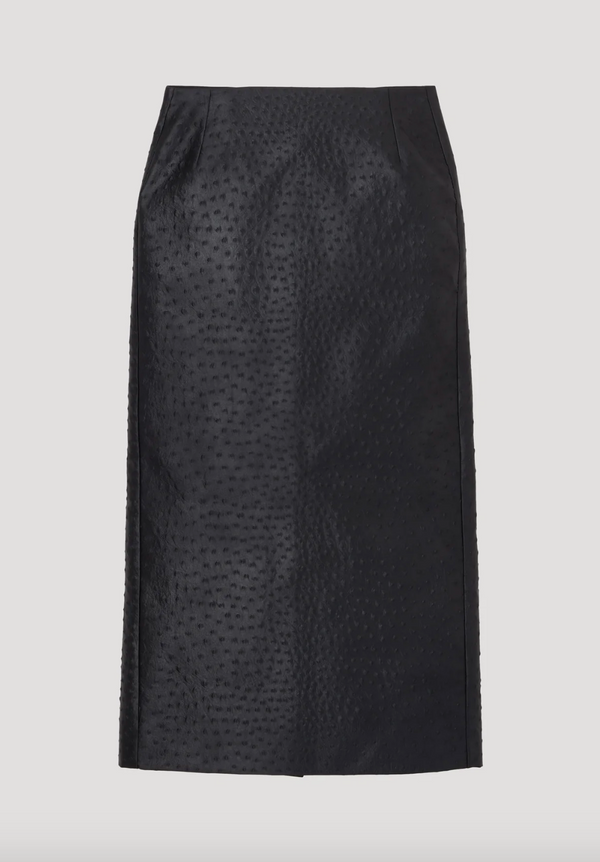 ostrich satin column skirt: black