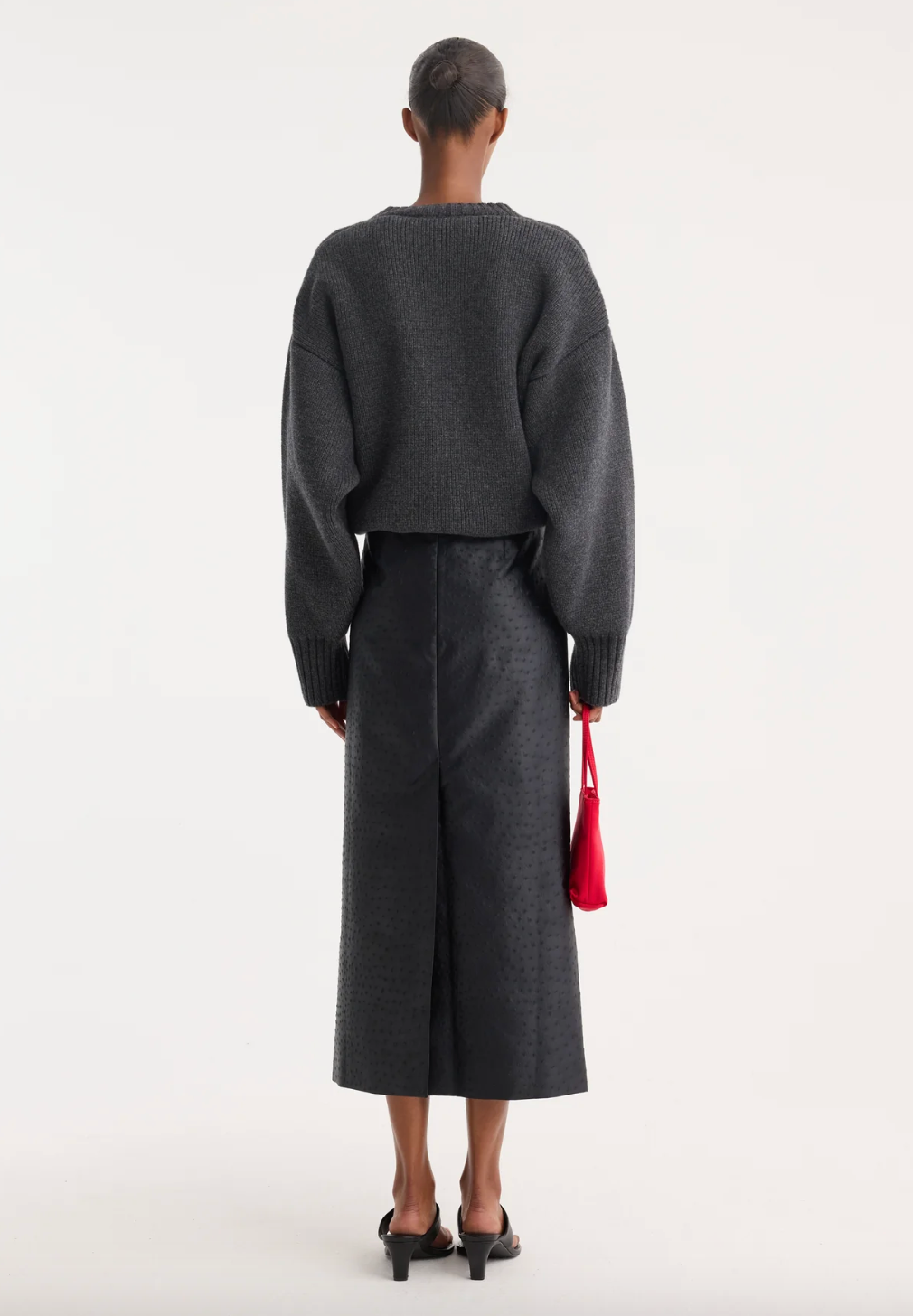 ostrich satin column skirt: black