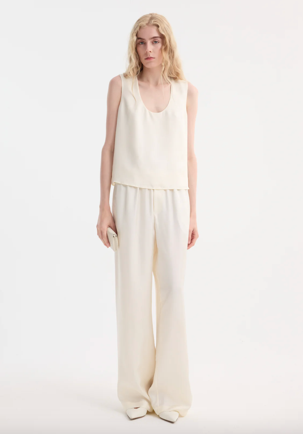 scoop-neck silk top: cream