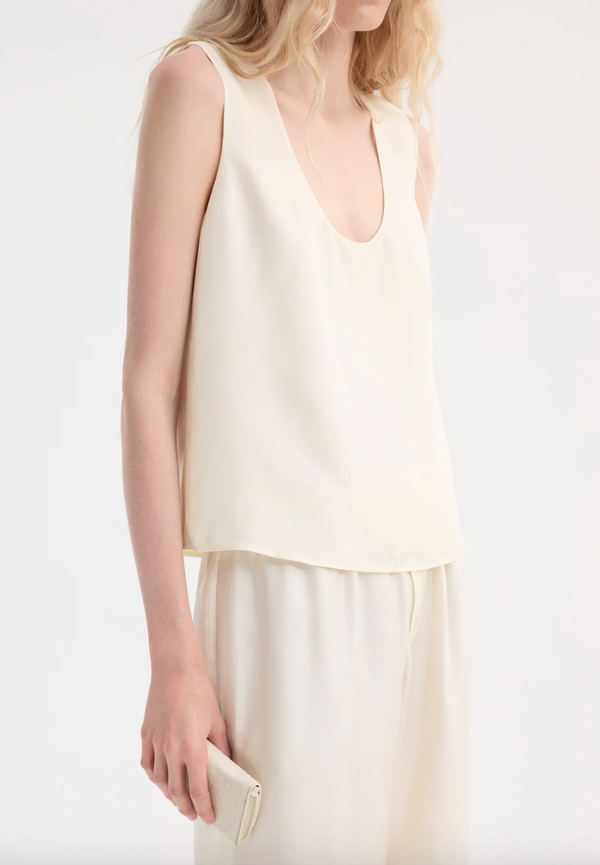 scoop-neck silk top: cream