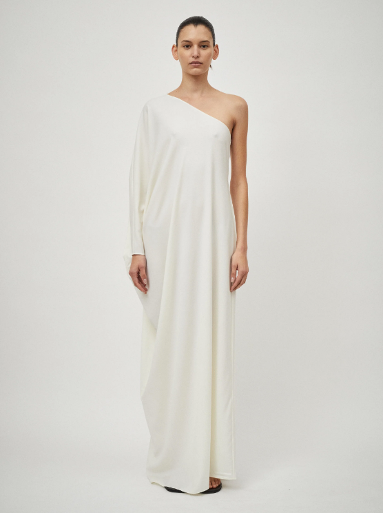 Wool One Shoulder Gown: Cream