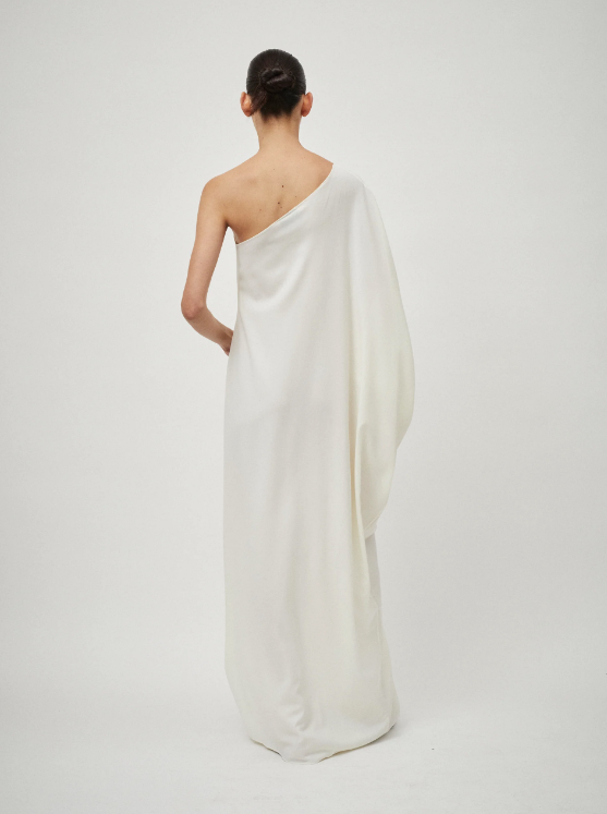 Wool One Shoulder Gown: Cream