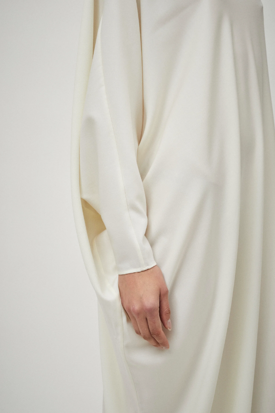 Wool One Shoulder Gown: Cream