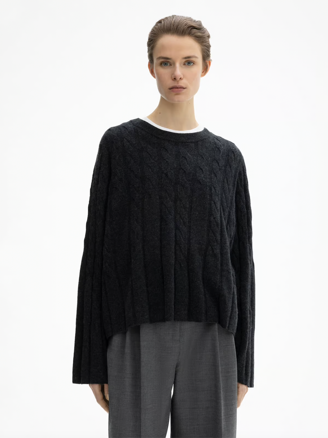 FADED CABLE KNIT : GRAPHITE GREY