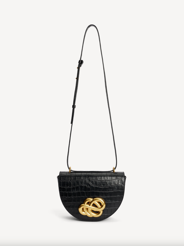 Cebella Leather Shoulder Bag: Croc Black