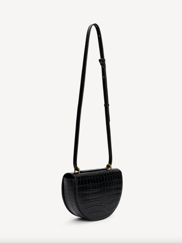 Cebella Leather Shoulder Bag: Croc Black