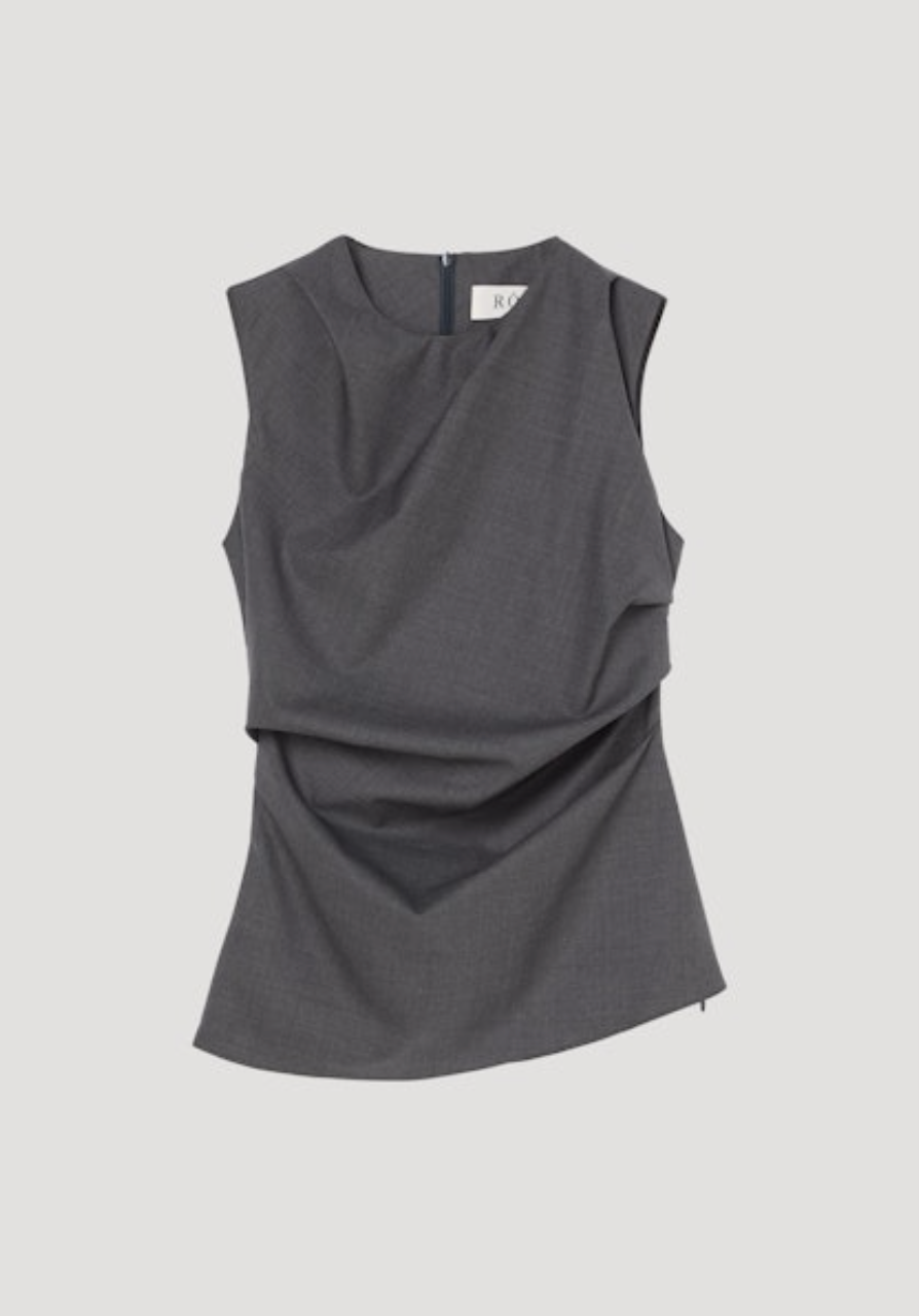 SLEEVELESS TWISTED TOP: DARK GREY MELANGE