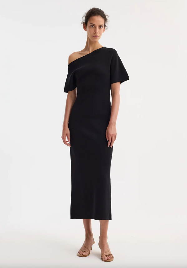 ASYMMETRICAL KNITTED DRESS: BLACK