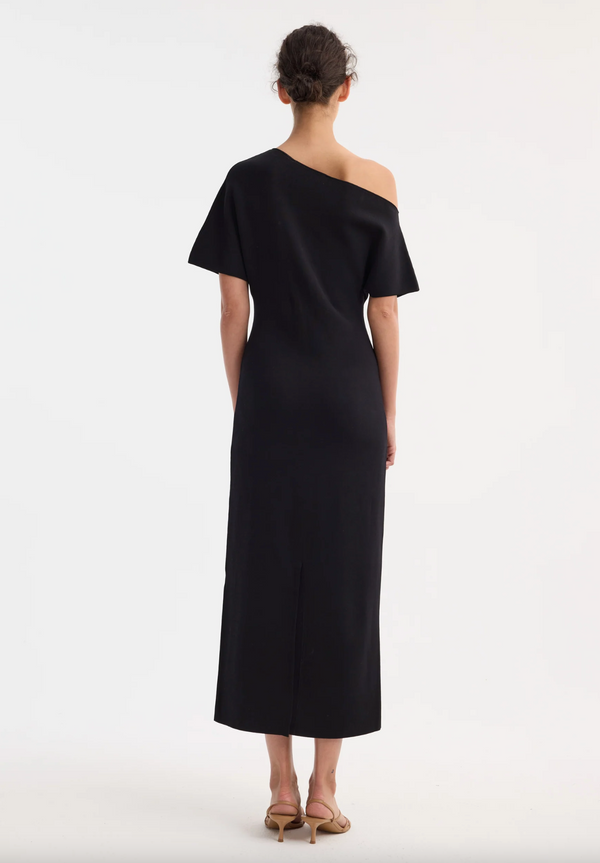 ASYMMETRICAL KNITTED DRESS: BLACK