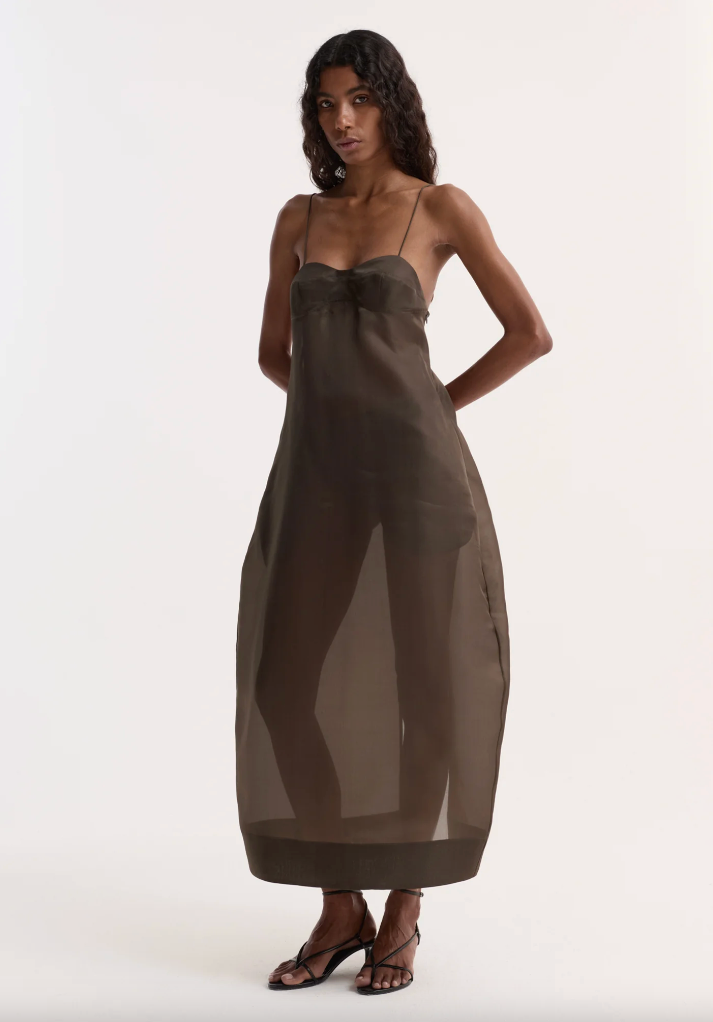 sheer bustier volume dress: earth