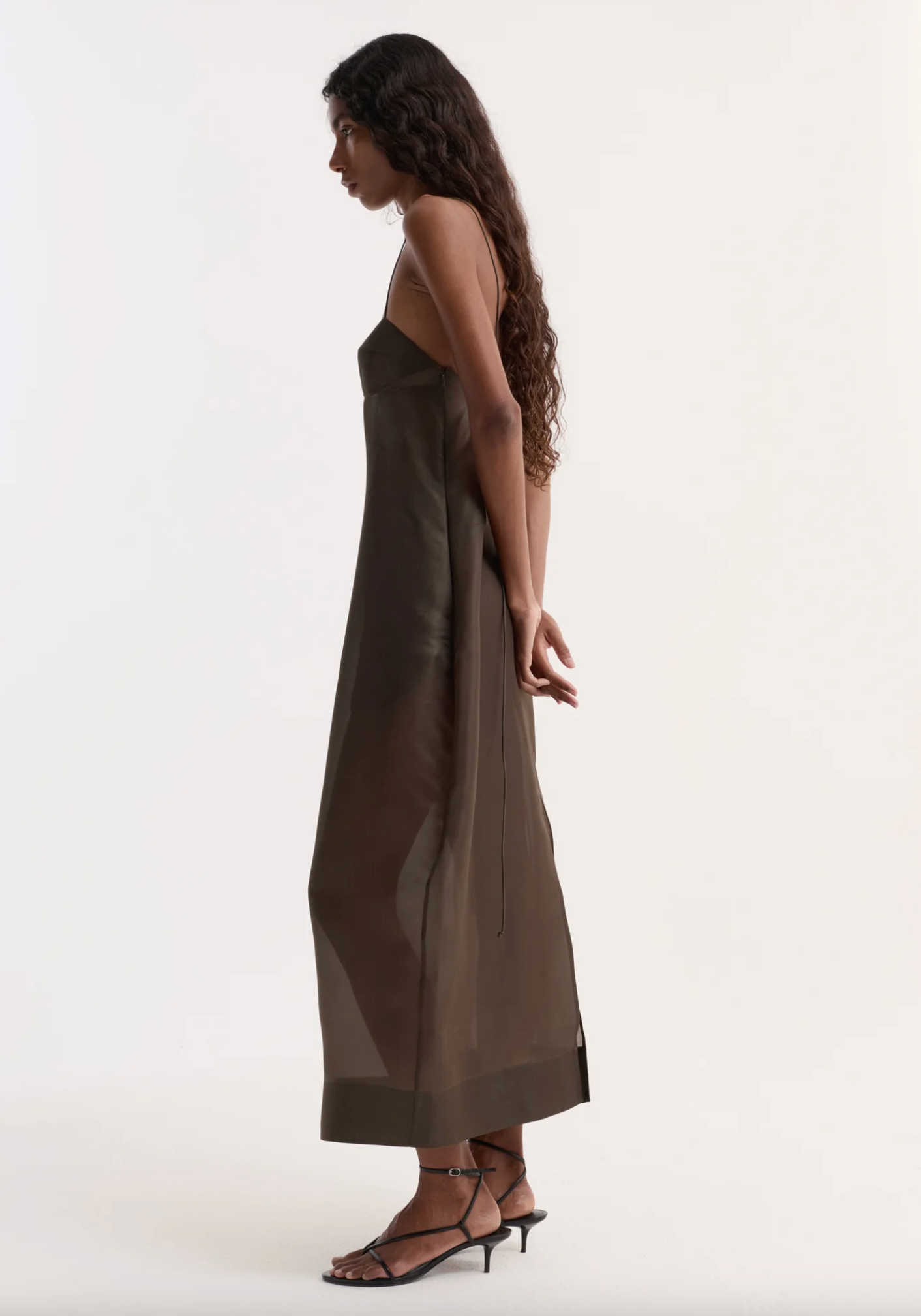 sheer bustier volume dress: earth