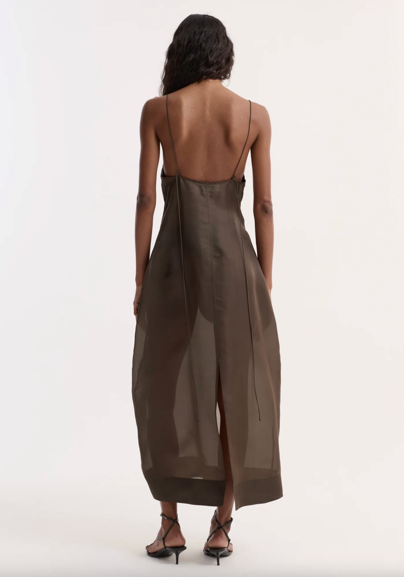 sheer bustier volume dress: earth