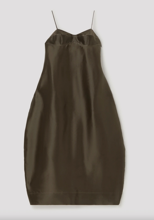 sheer bustier volume dress: earth