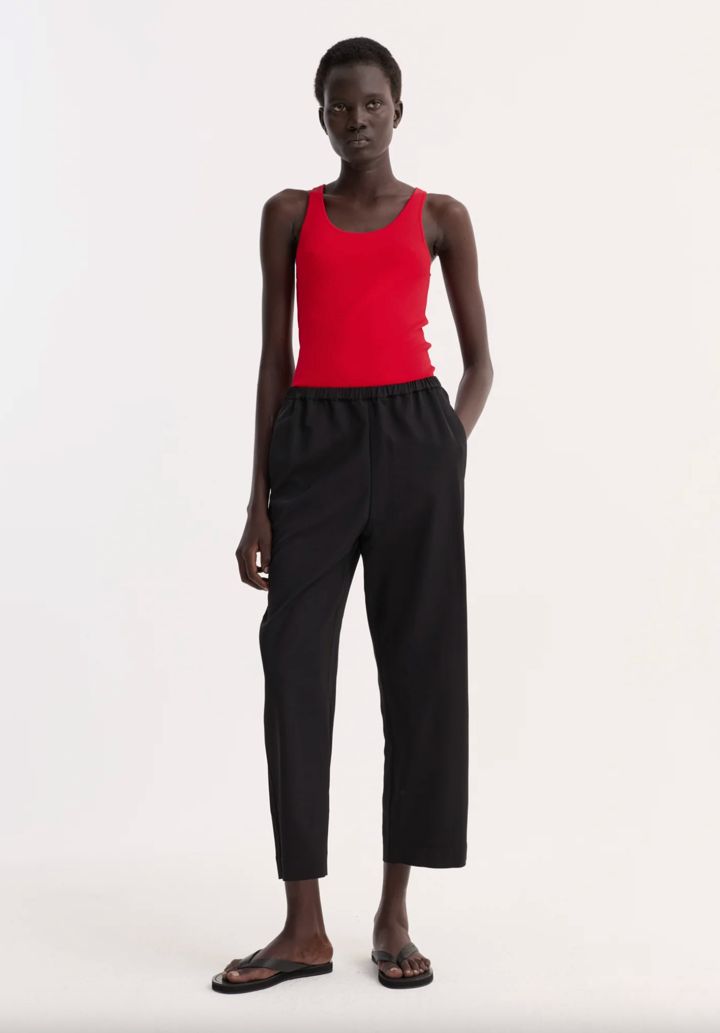 cropped wide leg trousers: black