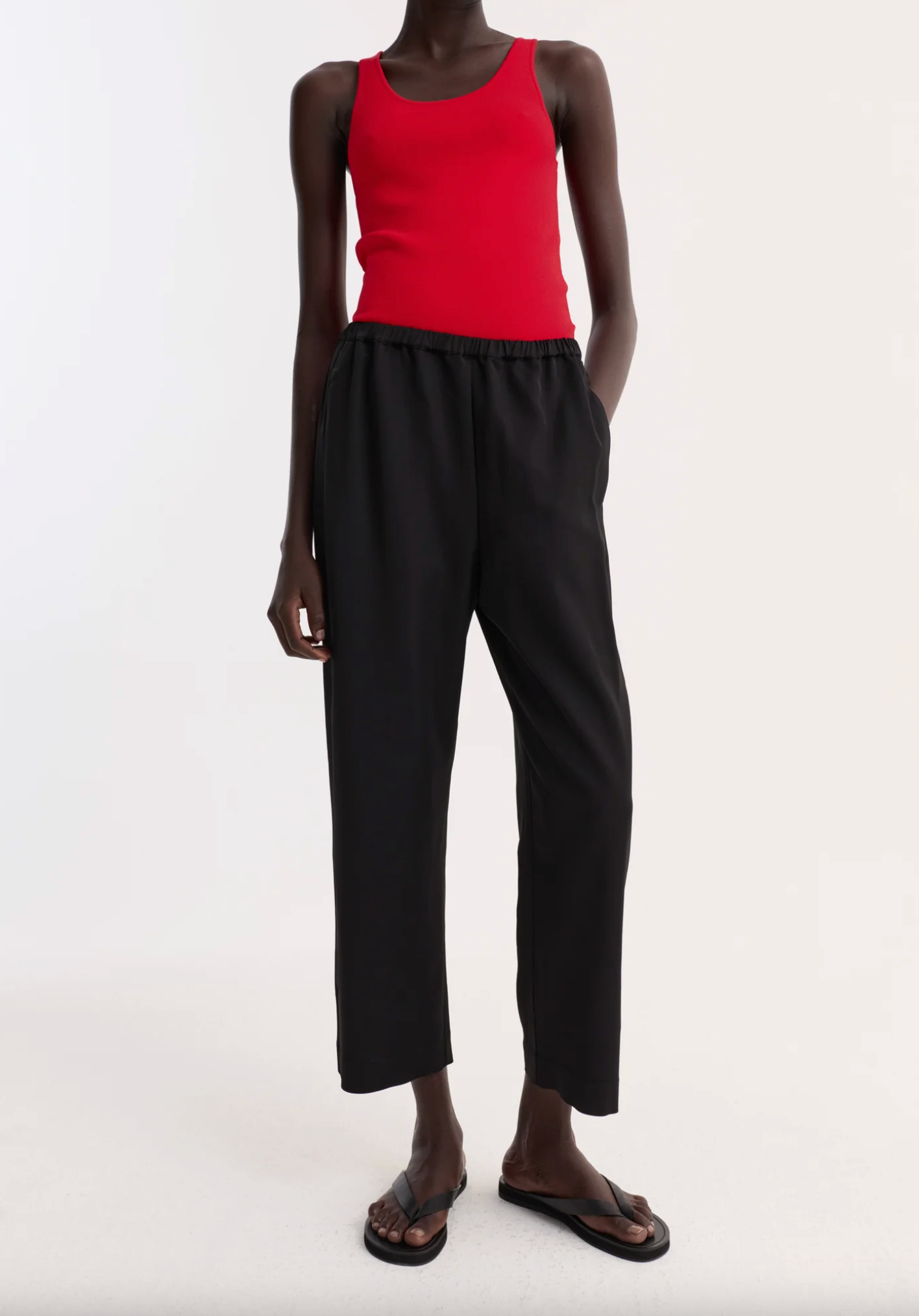 cropped wide leg trousers: black