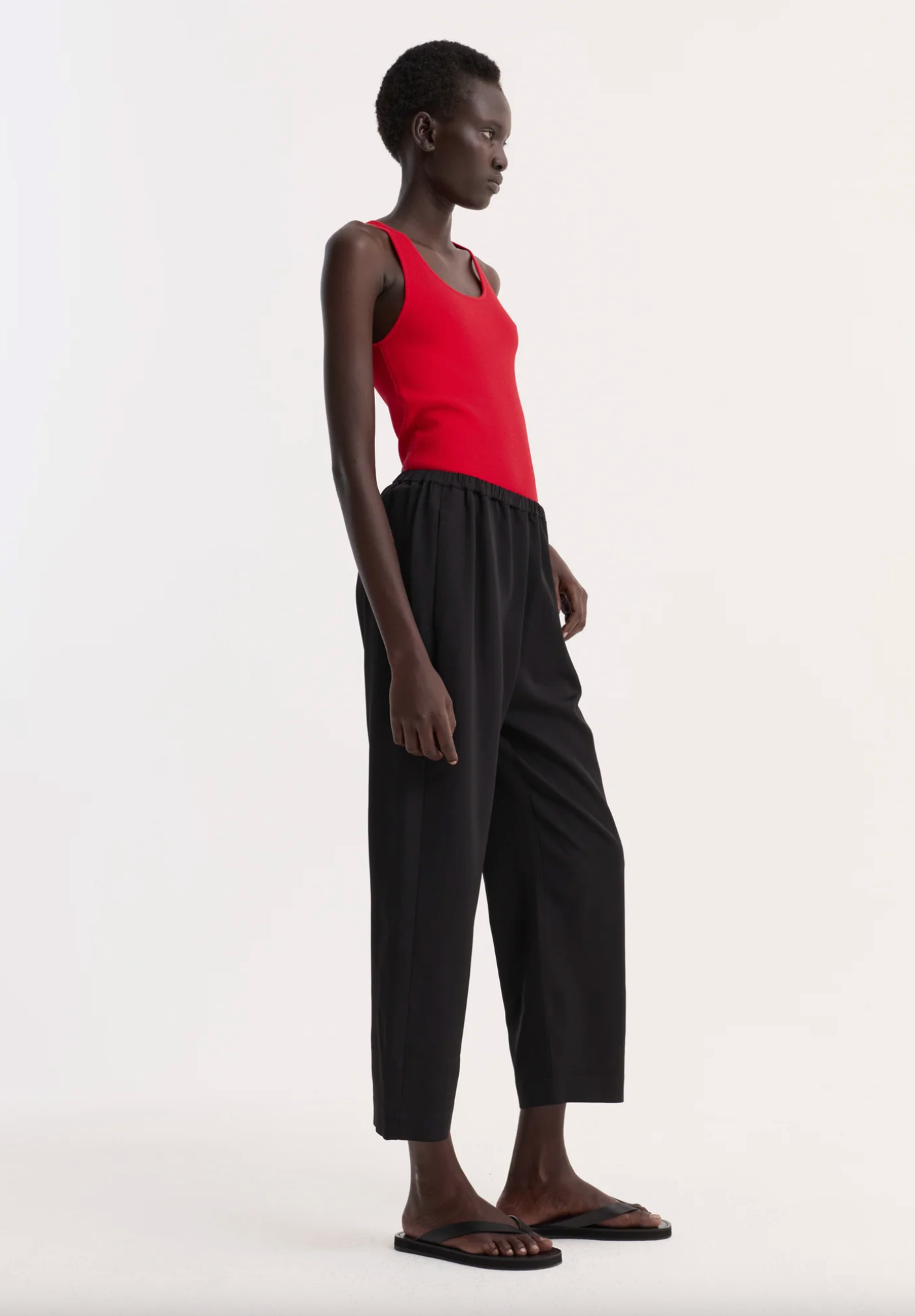 cropped wide leg trousers: black