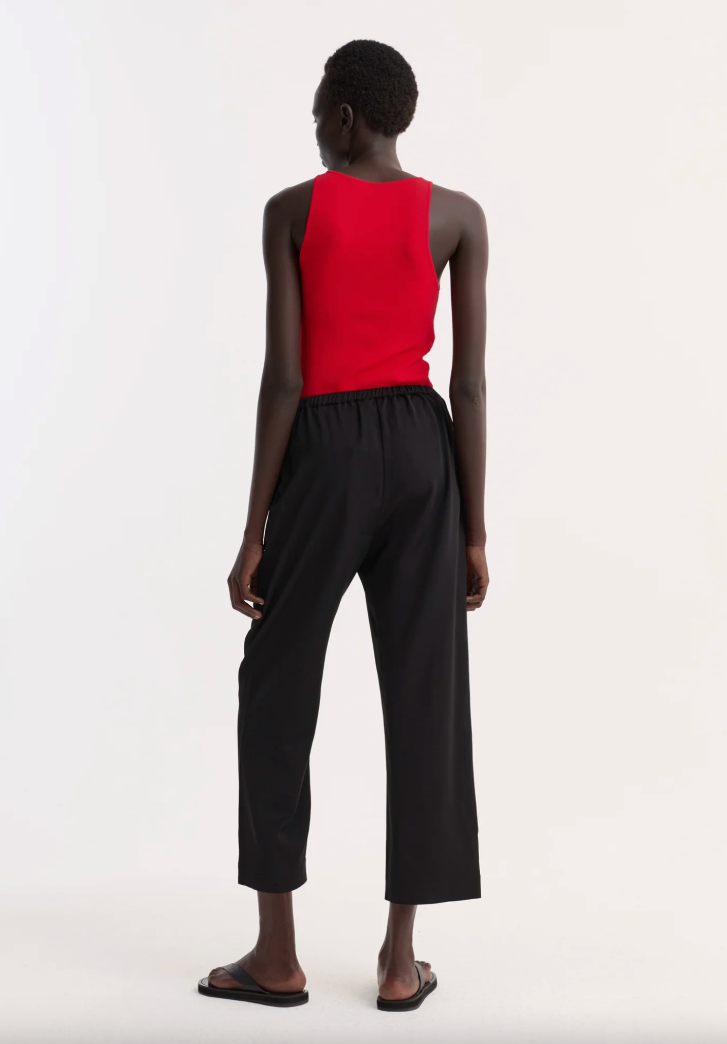 cropped wide leg trousers: black