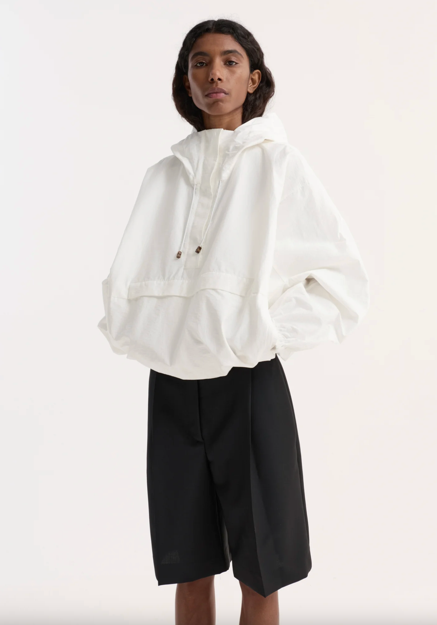 relaxed drawstring trousers: textured winter white