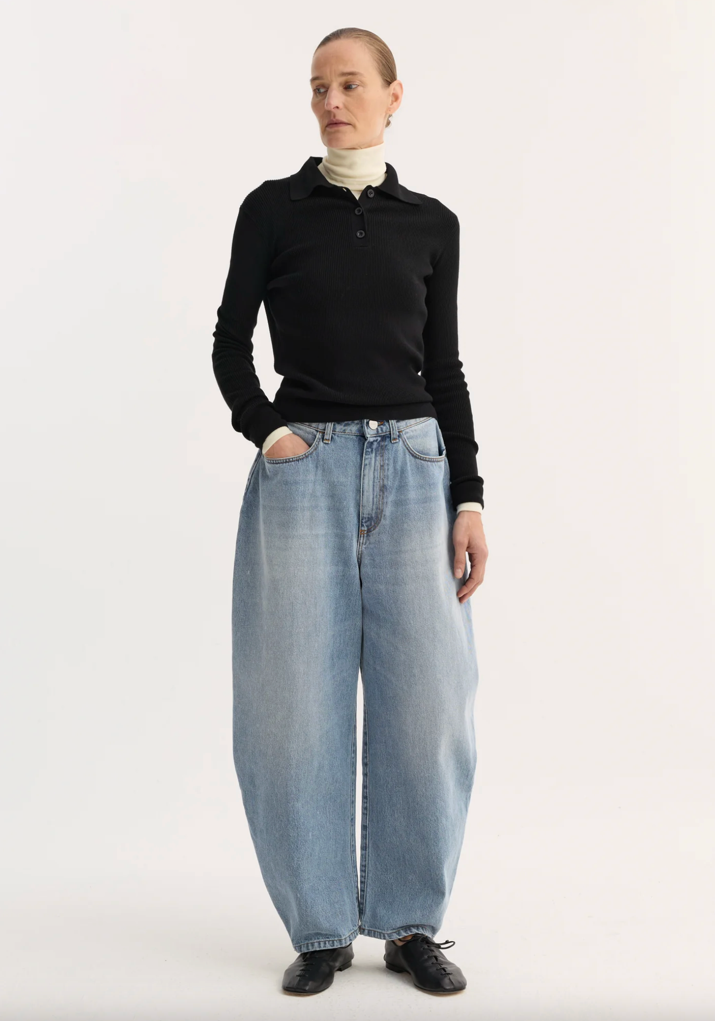 sculptural denim trousers: classic blue