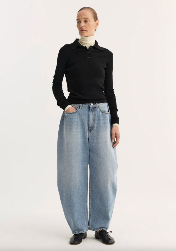 sculptural denim trousers: classic blue