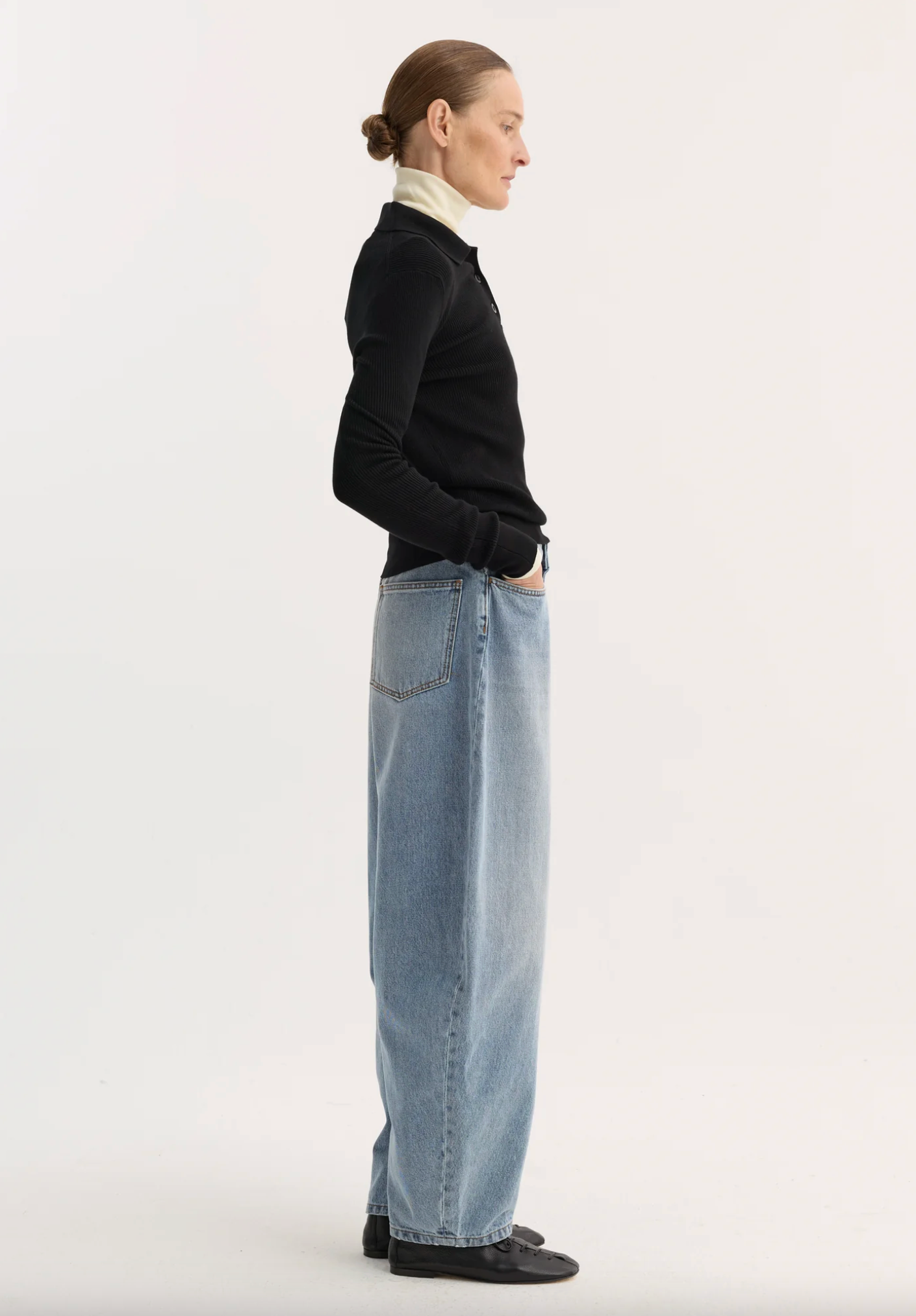 sculptural denim trousers: classic blue