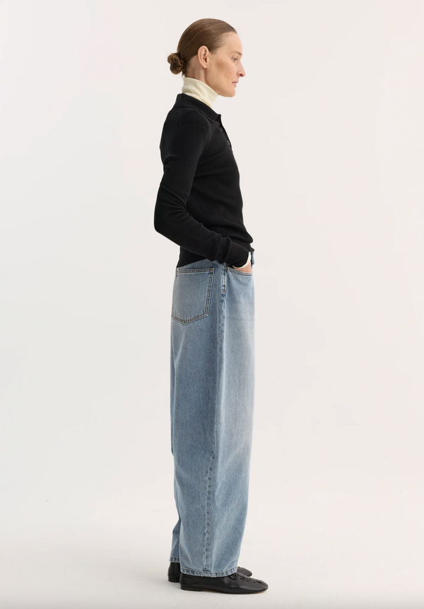 sculptural denim trousers: classic blue