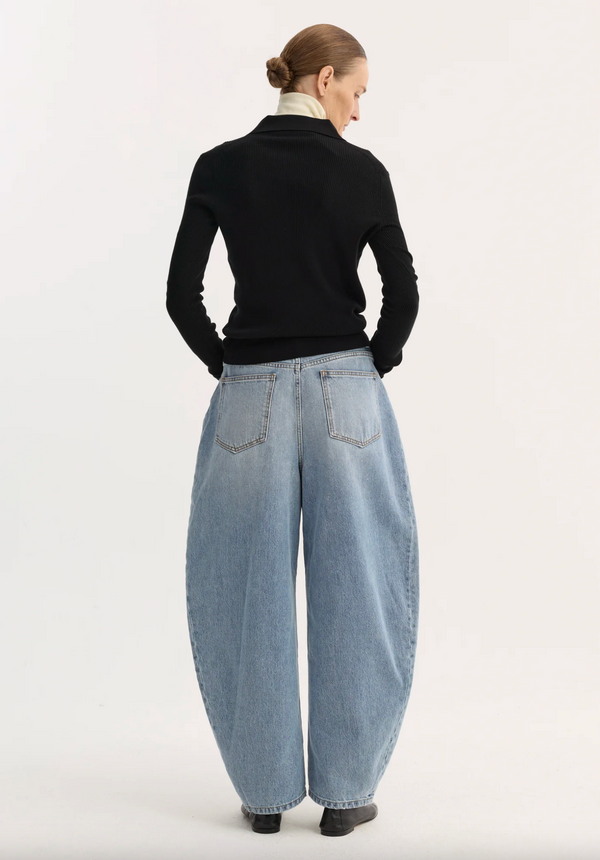 sculptural denim trousers: classic blue