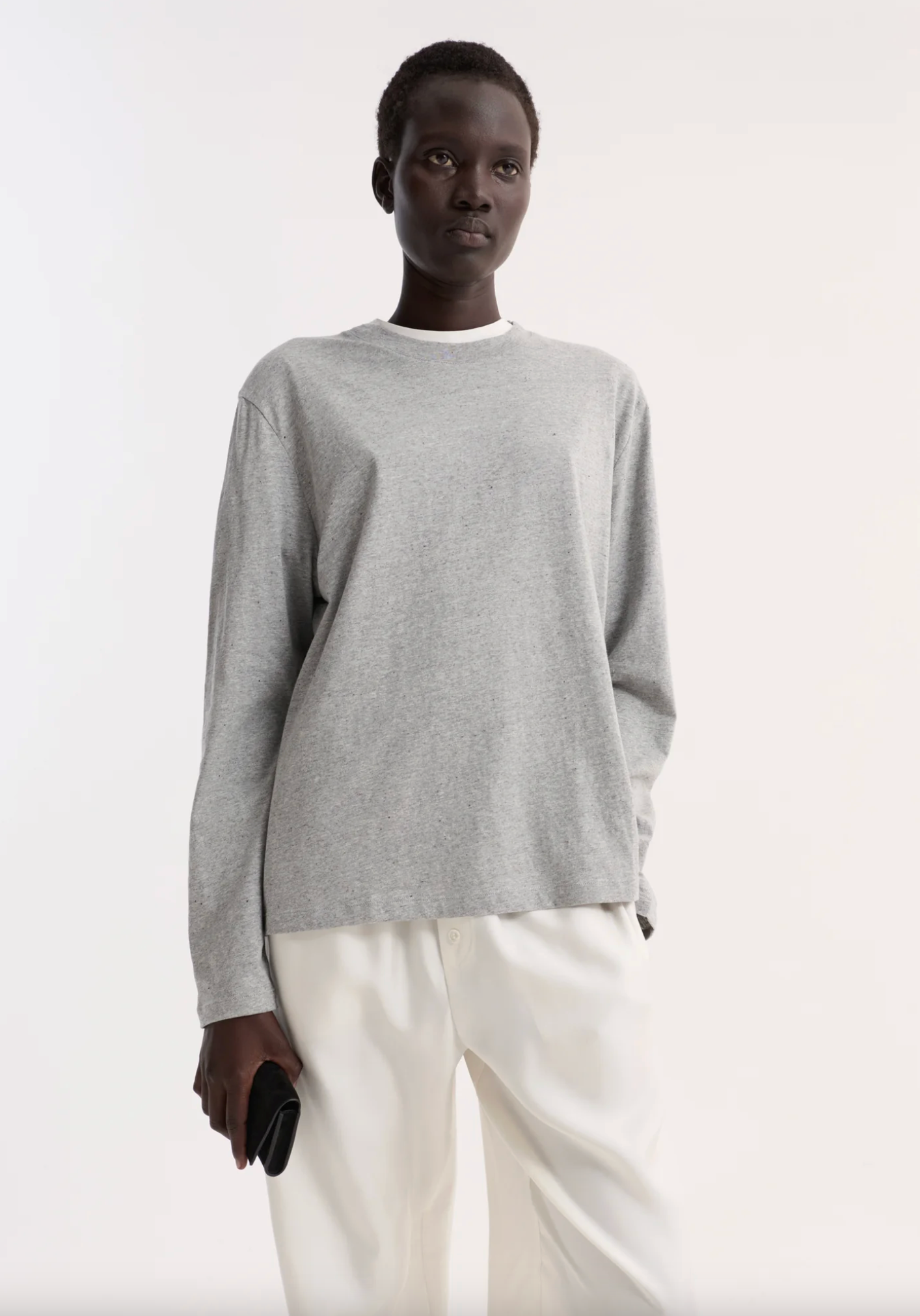 slub melange cotton long sleeve: light grey melange
