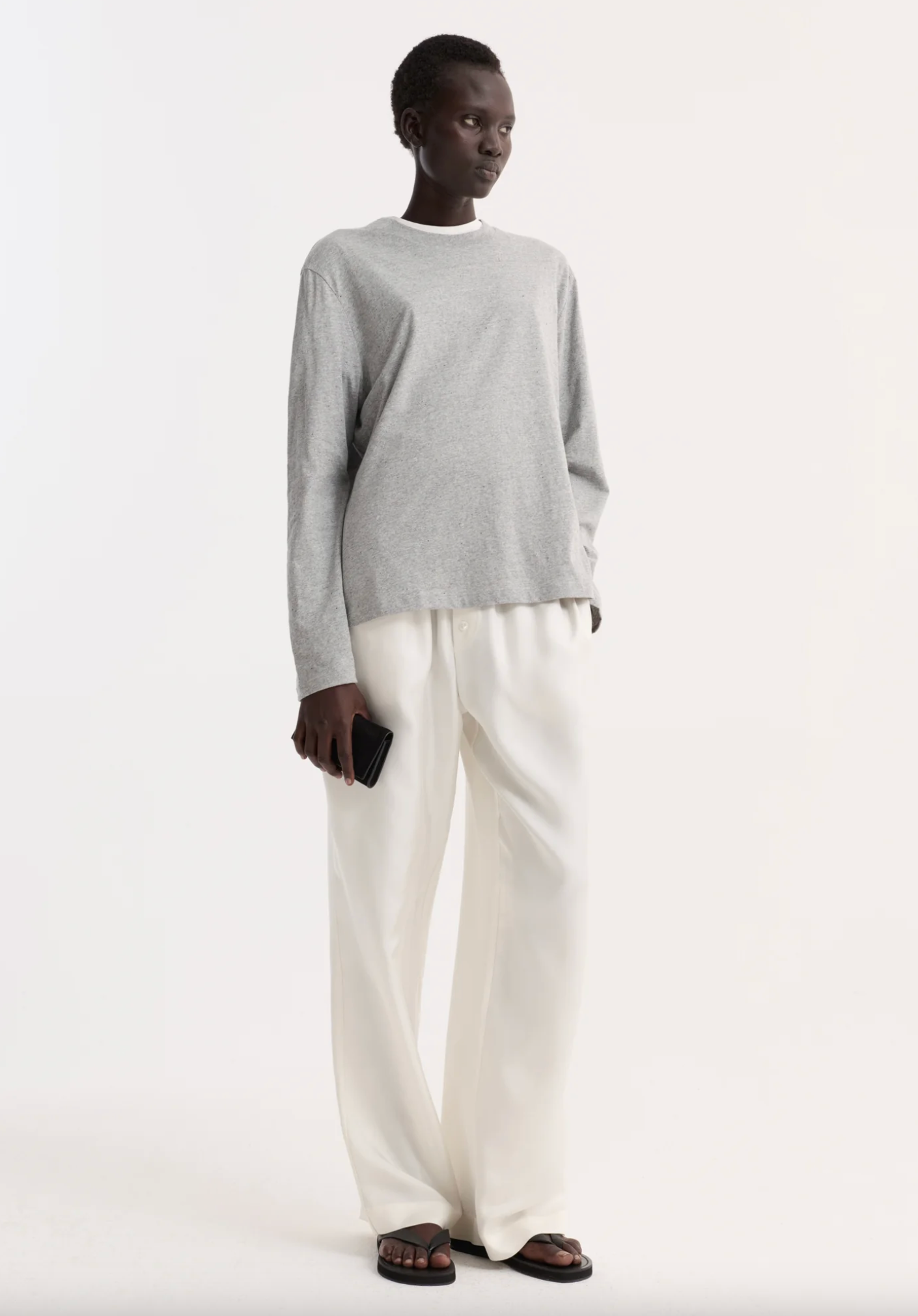 slub melange cotton long sleeve: light grey melange