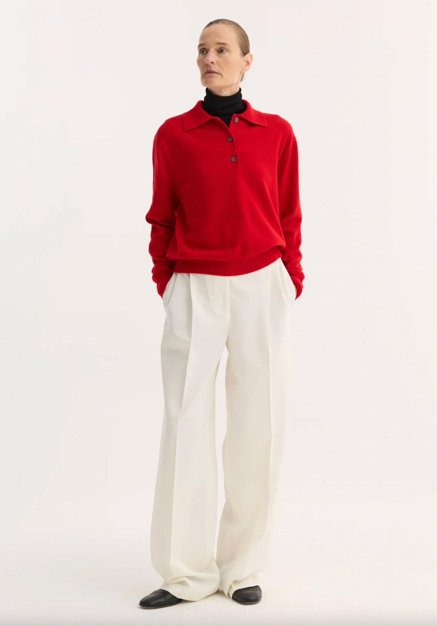 wool cashmere polo: red